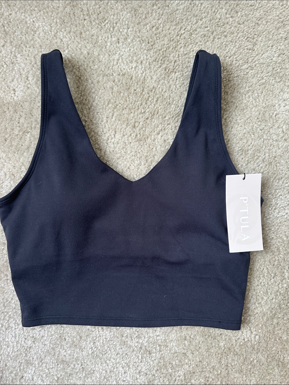 P'tula Black V-Neck Cropped Sports Bra
